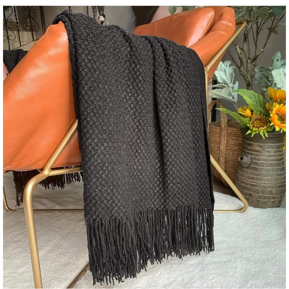 Chunky Knit Boho Fringe/Tassel Throw Blanket/Shawl - Picture 2 of 16